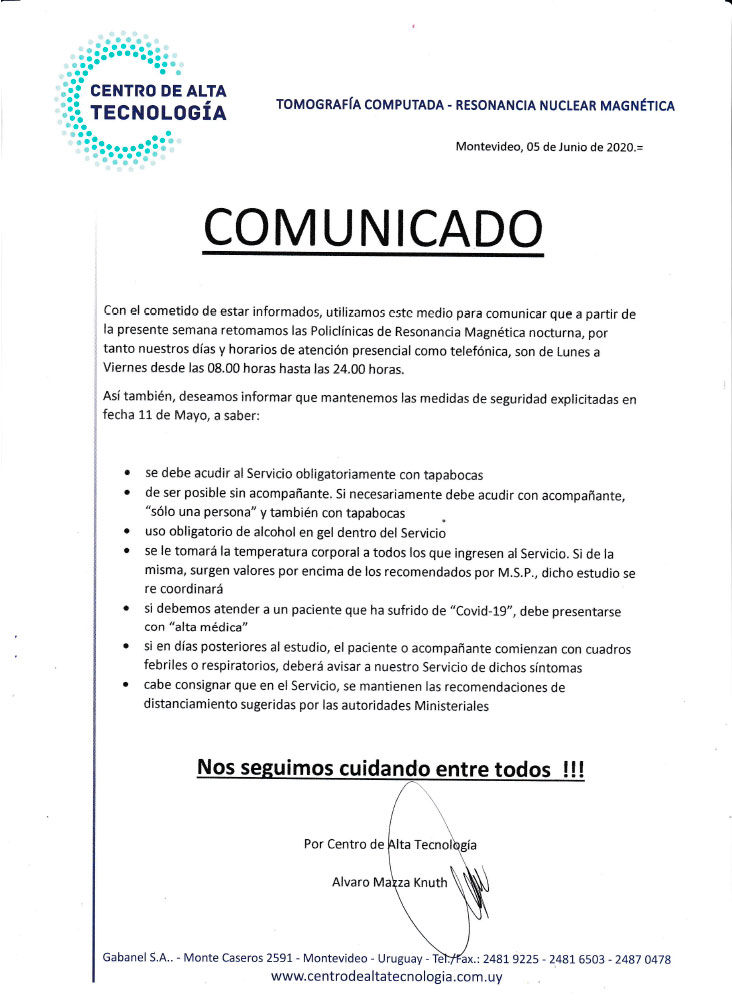 Comunicado - Centro de Alta Tecnología
